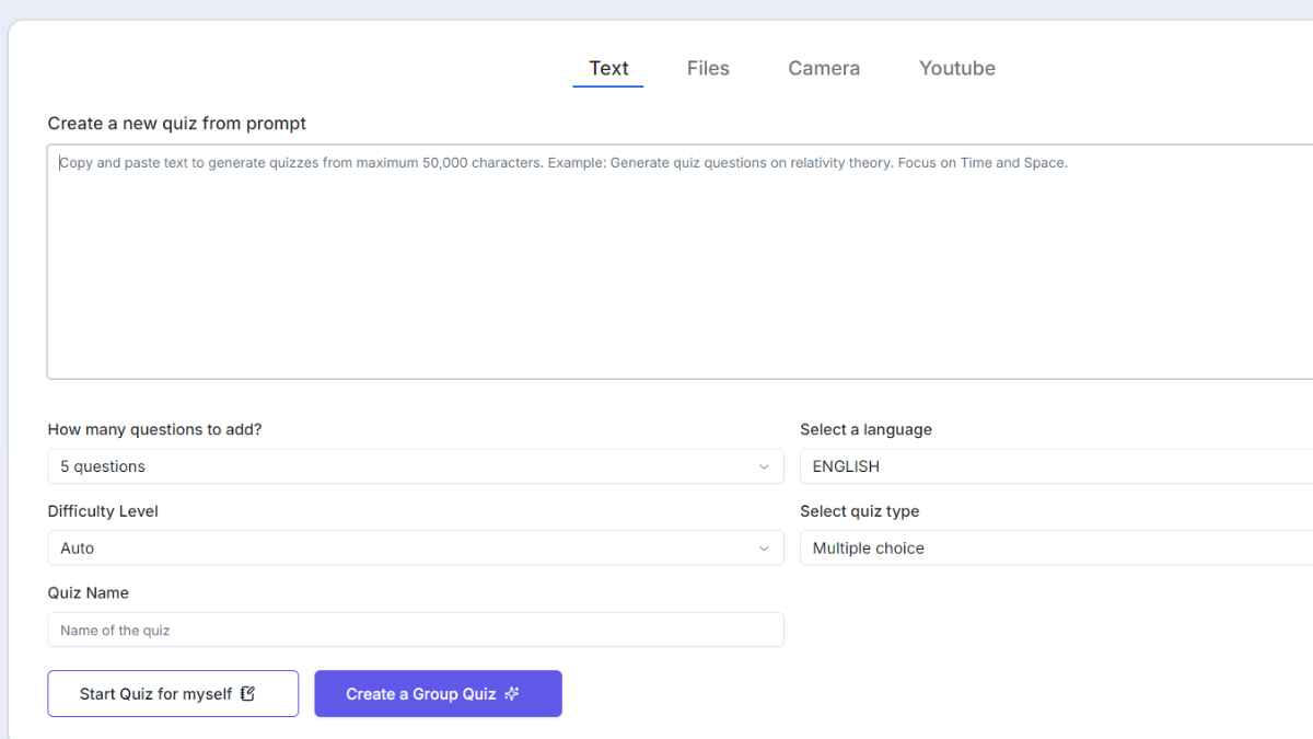 Quiz Generator AI dashboard Quiz Generator AI dashboard